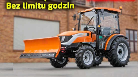 Ciągnik Arbos 2040 wersja komunalna z pługiem do śniegu.