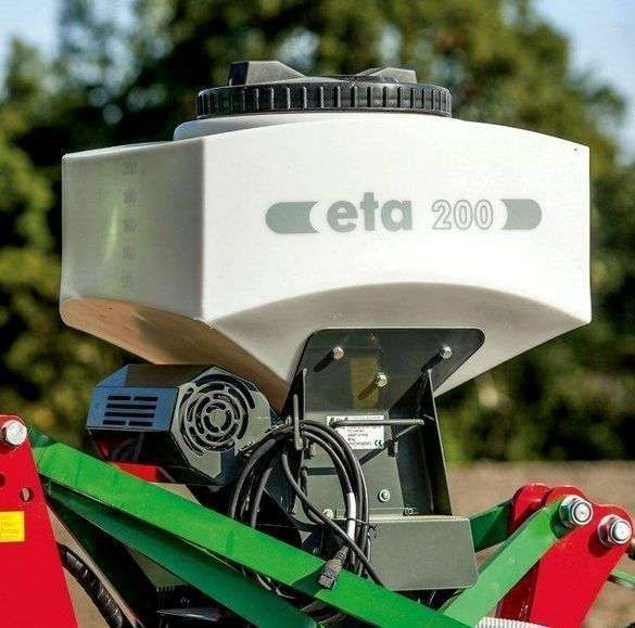 Siewnik do poplonów z dozownikiem napędzanym elektrycznie Unia ETA 200 Siewnik do poplonów z napędem elektrycznym dozownika Unia ETA 200